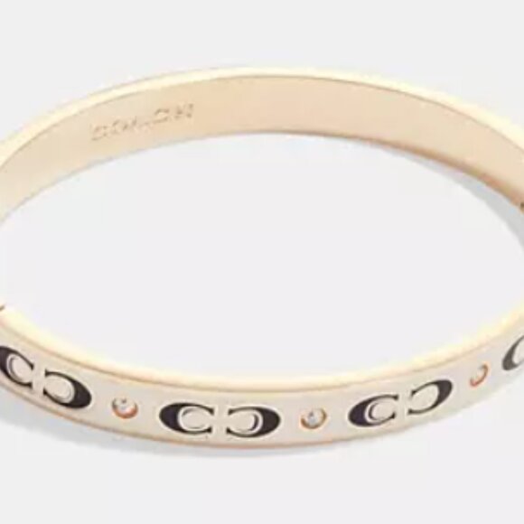 NWT - Coach Signature Enamel Hinged Bangle | Color: Gold and Black - Picture 2 of 2